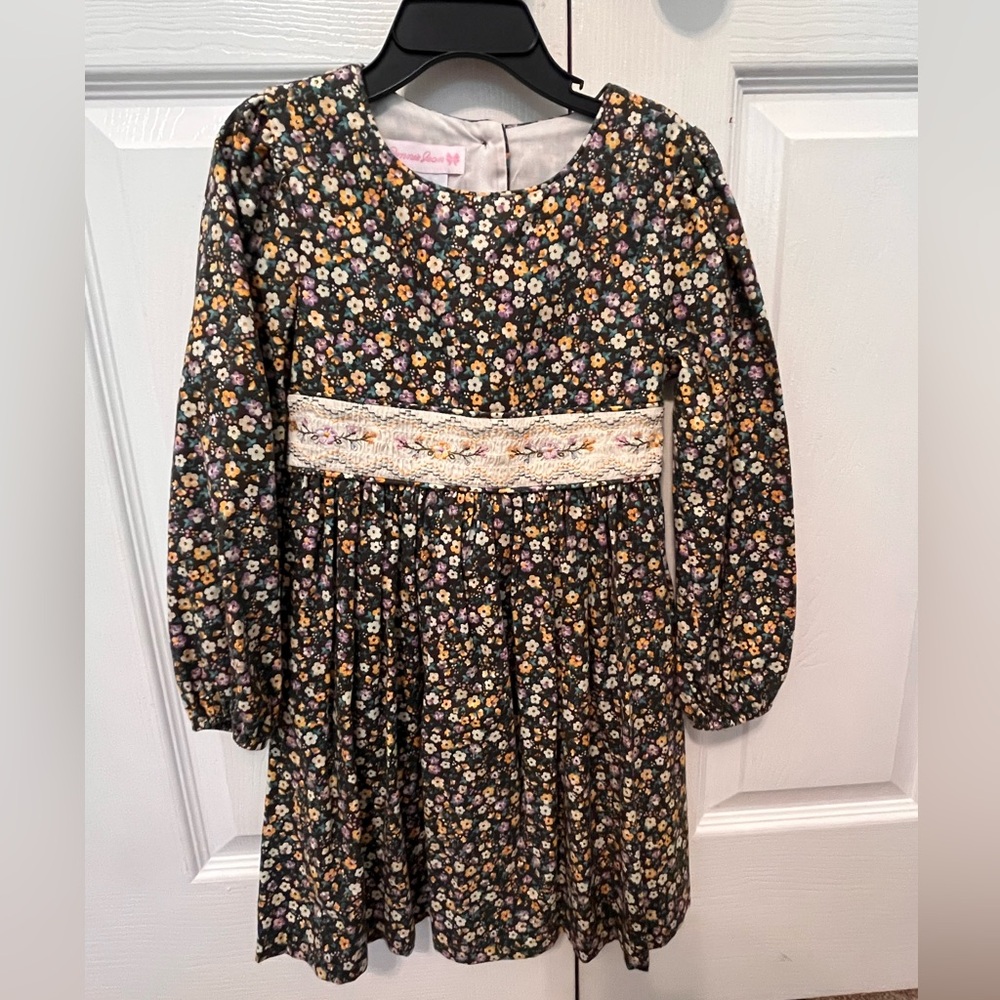 Bonnie Jean Floral Long Sleeve Dress in Black, Yellow, White